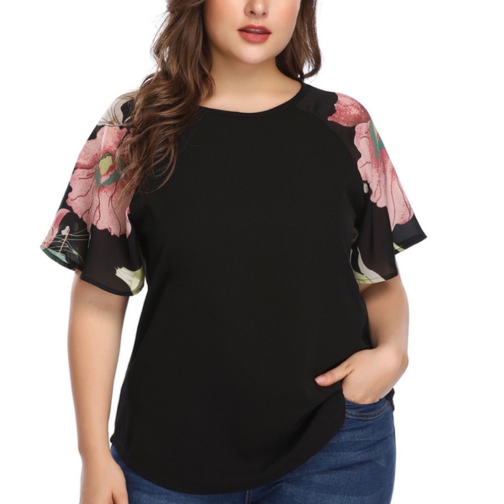 Yoins patchwork round neck half sleeves tee - Picture 4 of 5